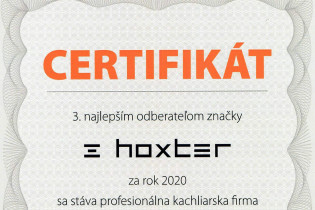 3. najlepší odberateľ značky HOXTER za rok 2020